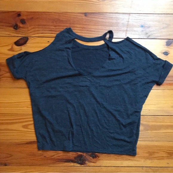 Chaser Casual Dark Grey Women's Cold Shoulder Tee Top, NWT, M - Picture 5 of 5